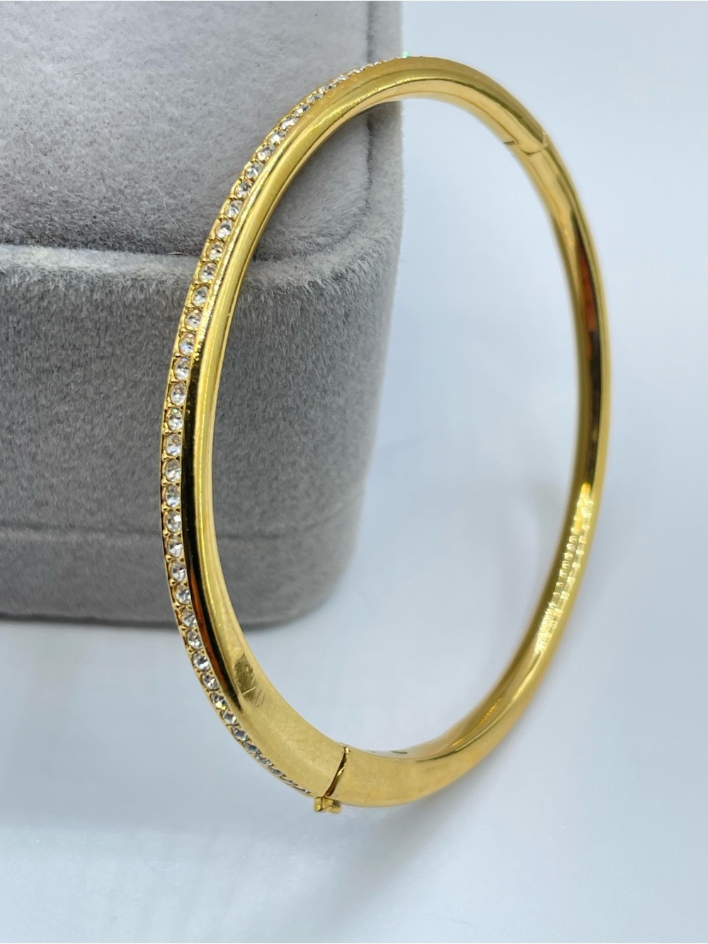 Nadri Gold Crystal Glass Hinged Bangle Bracelet Minimalist Glam